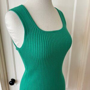 MEROKEETY Women's Size Green Fitted Blue Ribbed Knit Square Neck Tank Top M